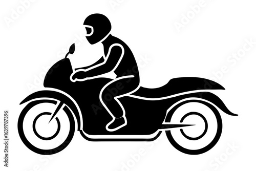 Silhouette of Motorbike Rider Wearing Helmet Vector Illustration