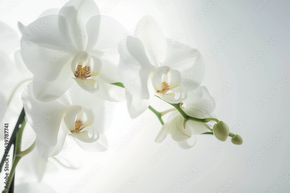 Obraz premium White orchid flower macro shot, isolated white background, spa wellness zen theme.