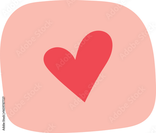 Red heart on pink background. Cute hand drawn heart. Isolated vector illustration on transparent background.