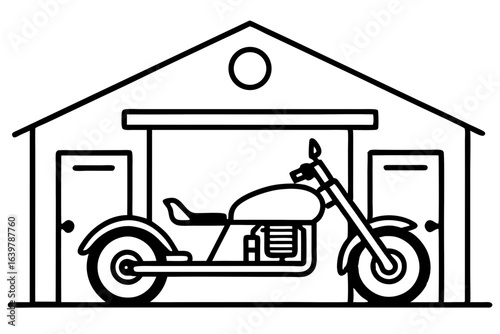Motorcycle in Garage with Tools Background – Vector Illustration