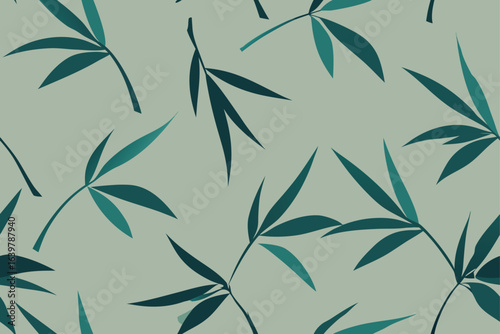 Green seamless vintage floral pattern with leaves and flowers vector illustration