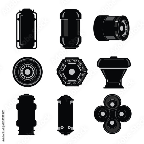 A sleek collection of isolated futuristic containers and sci-fi capsules. Vector set for technology and science fiction projects.