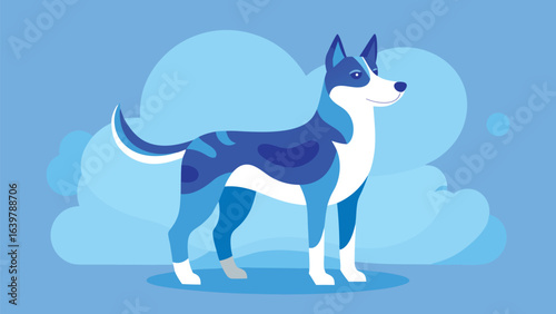 Gentle watercolor dog backdrop showcasing a mix of blue and white paint, offering a soothing and artistic appearance..eps