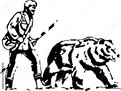 abstract design of American wild west desert with cowboys - hand drawn Black illustration. Ilustraciones del viejo oeste. PNG.JPG. VEKTOR