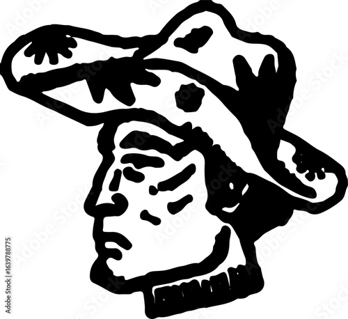 abstract design of American wild west desert with cowboys - hand drawn Black illustration. Ilustraciones del viejo oeste. PNG.JPG. VEKTOR