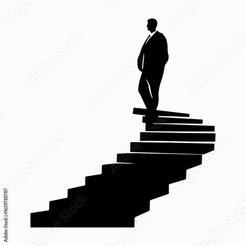 Man Climbing Stairs Black Icon Simple Artwork, Stairs Man Vintage Style Design Idea