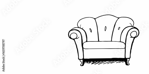 Illustration of a white armchair with curved armrests and a shadow on the floor is visible here on transparent background