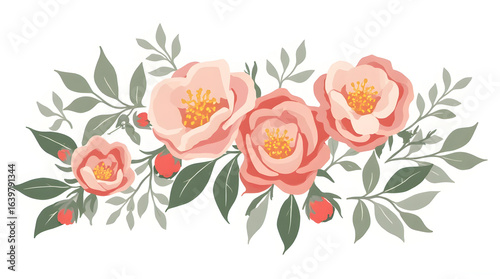 Floral Arrangement with Pink Flowers and Green Leaves