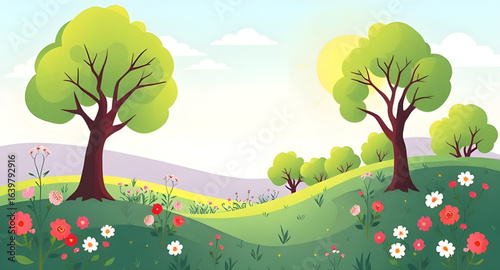 spring horizon, spring tree blossoms, new leaves in spring, flowering garden, countryside in spring, spring path, spring flowers with trees, idyllic spring landscape, bright spring colors, spring vill