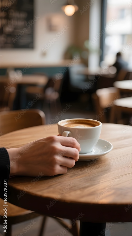 Fototapeta premium Hand holding a hot coffee cup with steam rising, cozy morning beverage concept