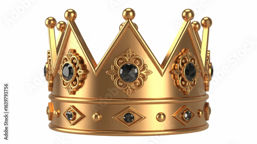 Exquisite gold crown with black jewels, a regal symbol of royalty and power. This detailed illustration features intricate filigree, isolated for design.