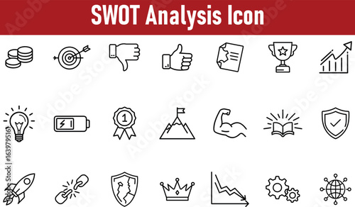SWOT analysis icon representing strengths weaknesses opportunities and threats isolated on transparent background