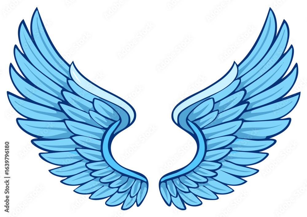 Fototapeta premium Pair of stylized blue angel wings with feathered design for heavenly concepts