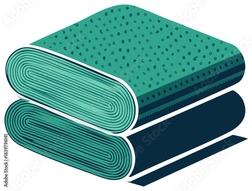 Stacked rolls of polka dot fabric for sewing and dressmaking vector illustration