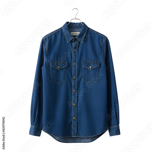 blue shirt isolated, denim shirt on hook