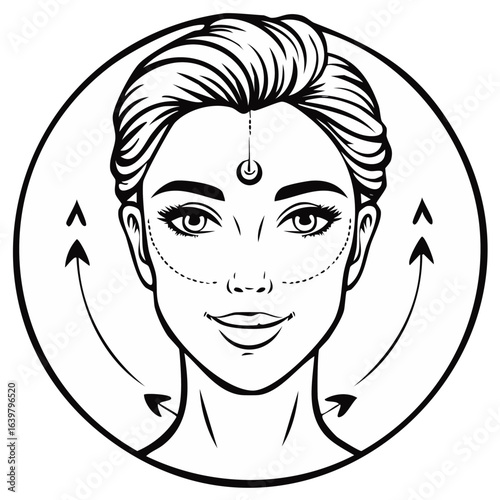 Illustration of a woman's face with beauty treatment lines and upward arrows indicating lifting
