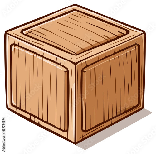Illustration of Brown Wooden Crate or Box Container with Visible Wood Grain