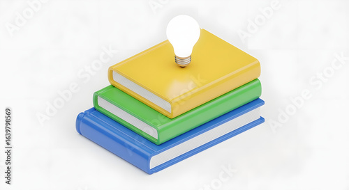 Bright Idea Lightbulb on Stack of Colorful Education Books