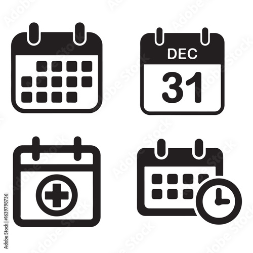Four Calendar Icons With Different Symbols date schedule