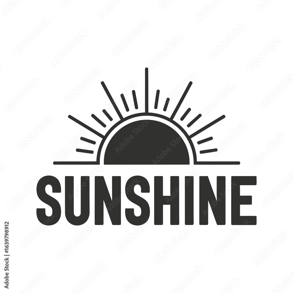 Fototapeta premium Graphic Black Sunshine Icon with Rays and Bold Text.