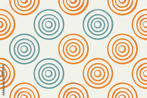 Colorful vector illustration of abstract geometric retro style seamless pattern with circles and spirals