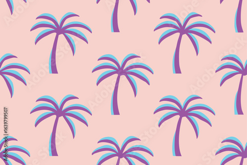 Seamless vector pattern of tropical palm trees against a summer sky, perfect for a beach vacation background