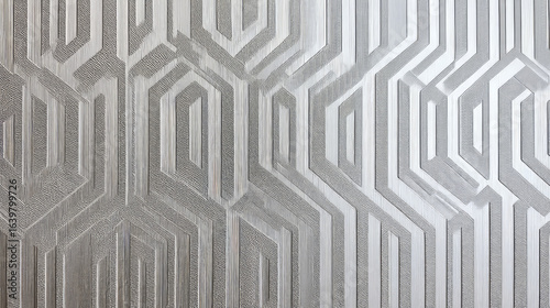 Modern geometric trellis design in grey and metallic silver wallpaper texture