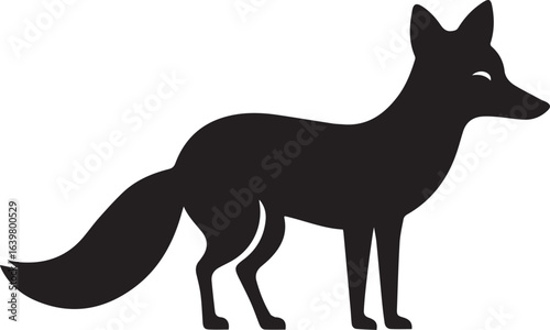 Silhouette style vector minimal fox logo design icon, modern black color simple line art animal illustration, creative unique branding symbol for Adobe Stock and digital graphic design projects