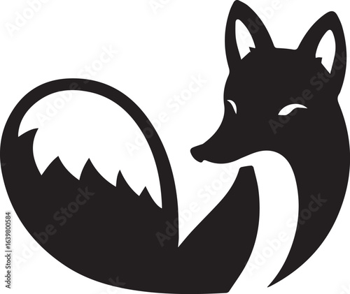 Silhouette style vector minimal fox logo design icon, modern black color simple line art animal illustration, creative unique branding symbol for Adobe Stock and digital graphic design projects