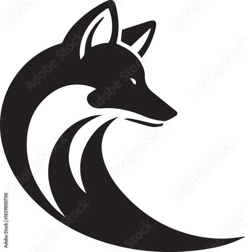 Silhouette style vector minimal fox logo design icon, modern black color simple line art animal illustration, creative unique branding symbol for Adobe Stock and digital graphic design projects