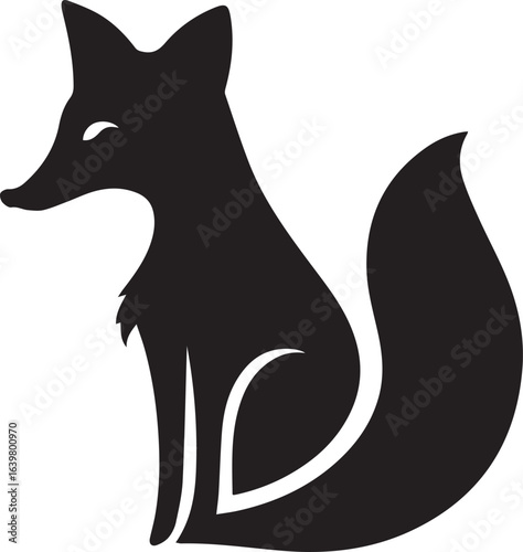 Silhouette style vector minimal fox logo design icon, modern black color simple line art animal illustration, creative unique branding symbol for Adobe Stock and digital graphic design projects