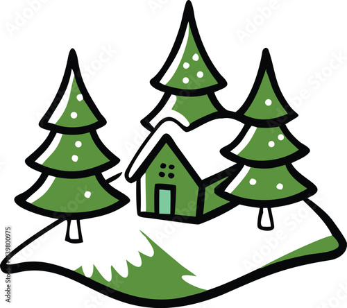 Decorated Christmas Pine Tree with Gifts, Ornaments, Lights and Star