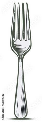 Isolated vintage etching of a single fork used for eating dining cuisine silverware kitchen utensils retro style