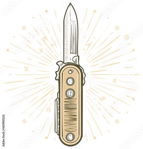 Drawn Stiletto Folding Knife Pocketknife Blade Tool with Light Rays