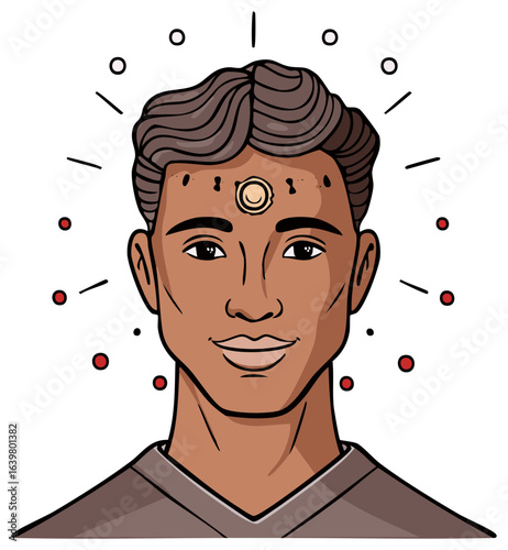 Man with Third Eye Chakra. Psychic Awareness, Spiritual Awakening and Intuition.