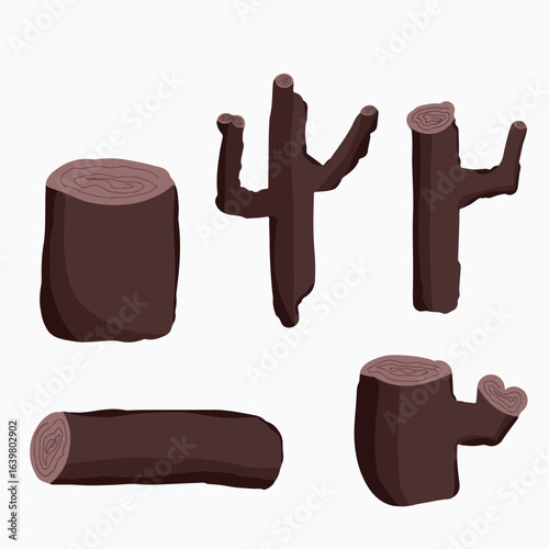 Firewood cartoon vector set. Logs bonfire branches sticks forest wood tree clipart of dry brushwood log trunk, isolated on white background. 