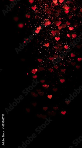 Red heart confetti on black background