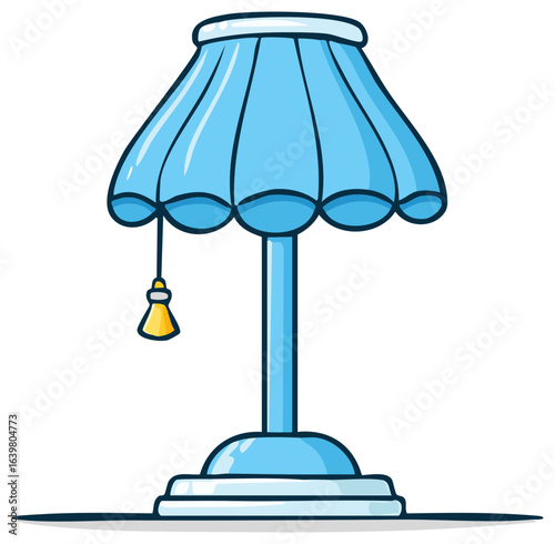 Cartoon light blue lamp with tassel isolated vector illustration home lighting bedroom decor furniture object