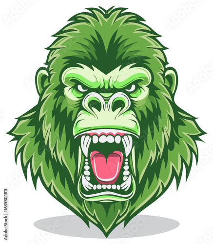 Roaring Gorilla Head - Angry Green Ape Mascot Illustration