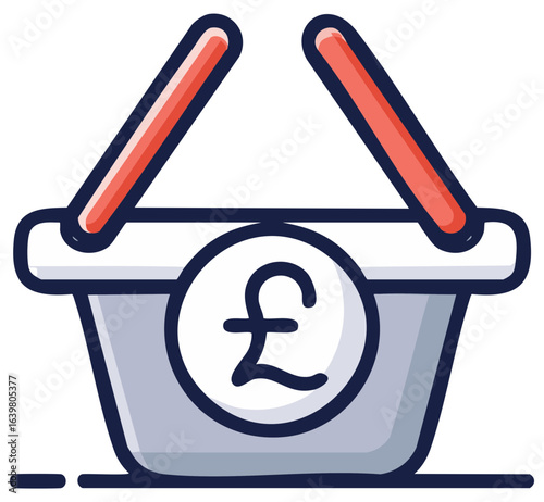 Shopping basket with pound sterling symbol representing finance and commerce