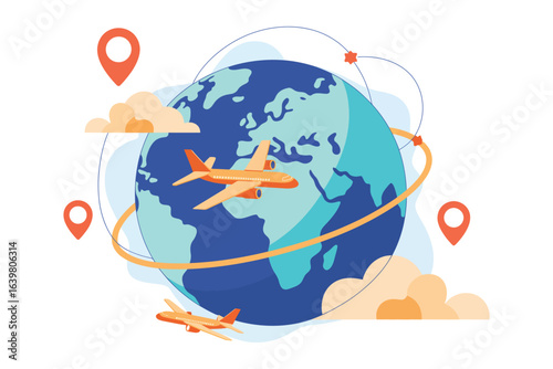 globe icon with curved travel route lines