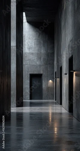 Fototapeta na wymiar Empty concrete corridor bathed in light