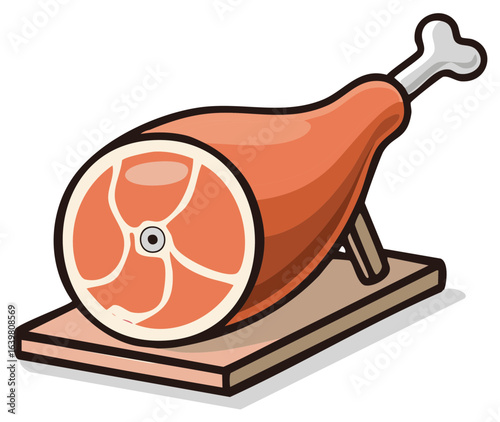 Stylized Cured Ham Leg on Cutting Stand Food Icon