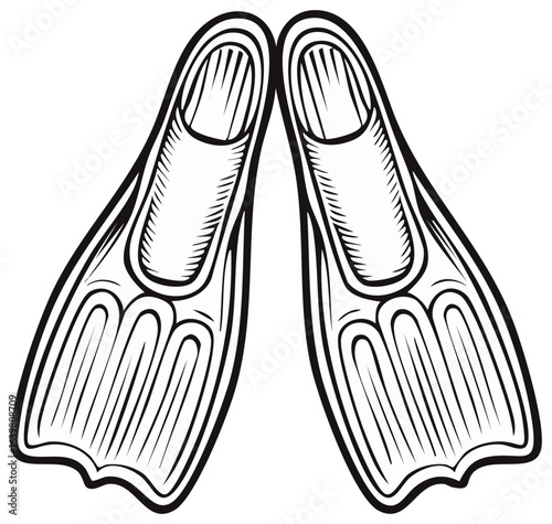 Black and White Illustration of Diving Fins