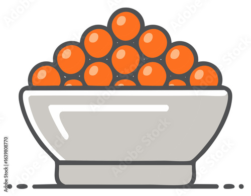 Gourmet red caviar in a bowl. Vector illustration of a seafood delicacy appetizer.