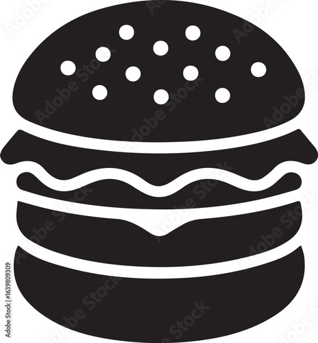 Silhouette Style Vector Minimal Burger Logo Design – Modern and Clean Graphic Template for Restaurants, Fast Food Brands, Food Delivery Services, Cafe Branding, and Professional Business Identity in E