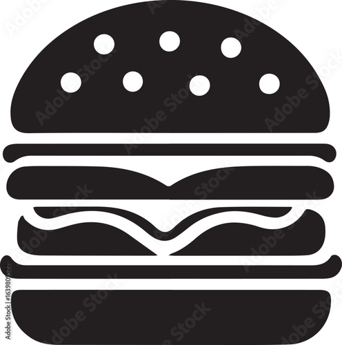 Silhouette Style Vector Minimal Burger Logo Design – Modern and Clean Graphic Template for Restaurants, Fast Food Brands, Food Delivery Services, Cafe Branding, and Professional Business Identity in E