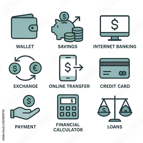 finance and banking icons set