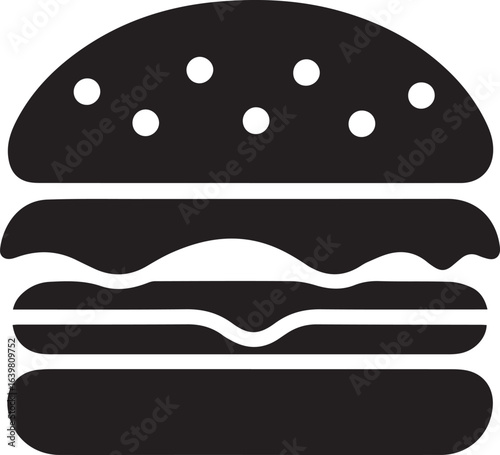 Silhouette Style Vector Minimal Burger Logo Design – Modern and Clean Graphic Template for Restaurants, Fast Food Brands, Food Delivery Services, Cafe Branding, and Professional Business Identity in E
