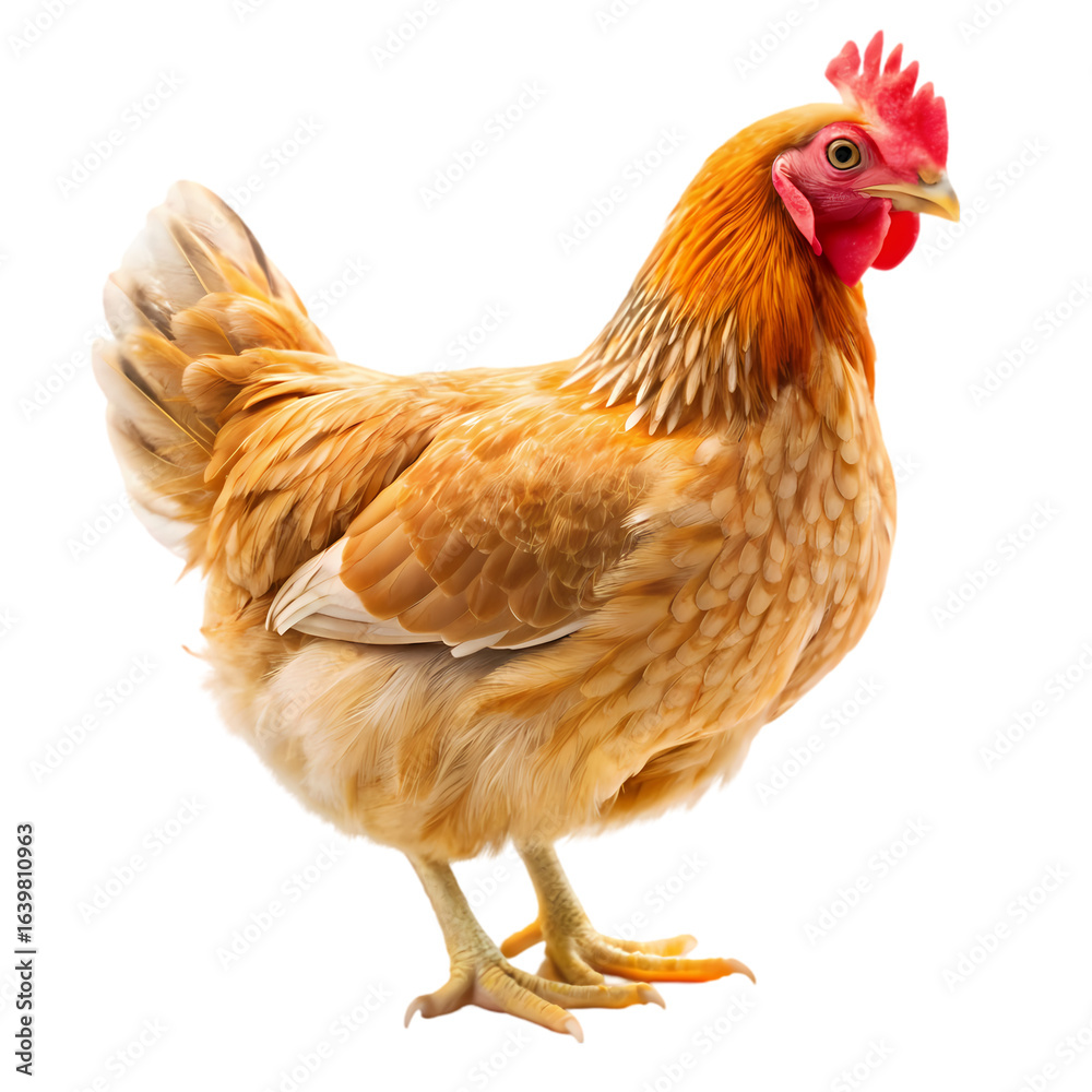 Fototapeta premium A Golden Hen Against a Pure White Background